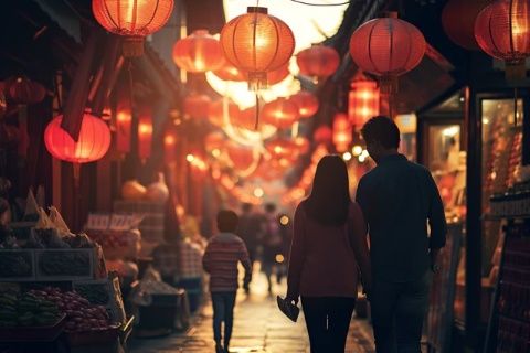 夏日的傍晚在商丘火車站附近，漫步走到小吃街