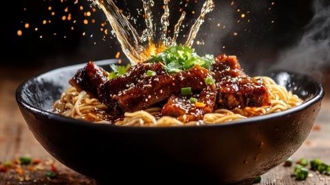 蘇州燜肉面，寬湯少青、一竄頭硬面，靈驗！
