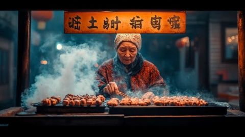 大連女子品嘗特色小吃牛雜,請求店家烹飪更軟爛可口