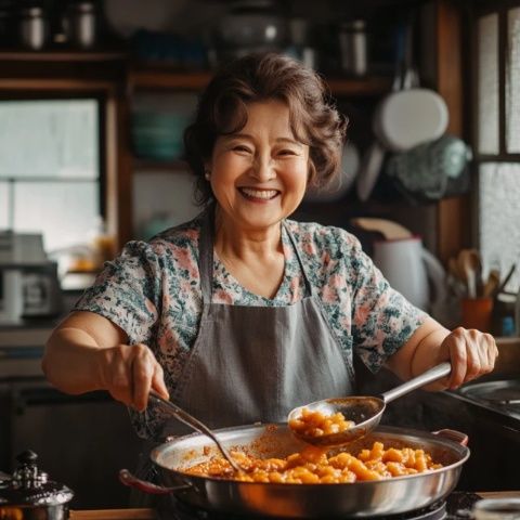 夏日廚房里的愛與美食：香菇炒肉、紅薯與豆角的溫馨故事