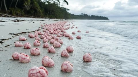 海灘上奇異木頭上的橡膠觸手是什么生物?