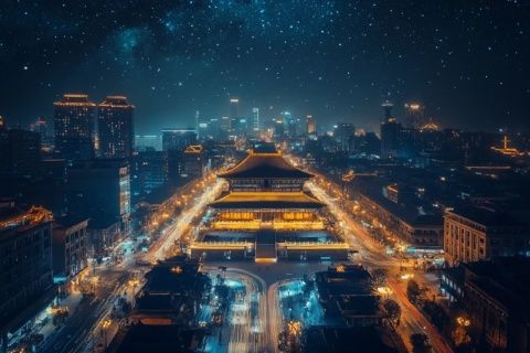 夜幕降臨的呼和浩特振華廣場，周五七點(diǎn)后的小編探訪記