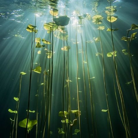 湖水中的茭白菰和草