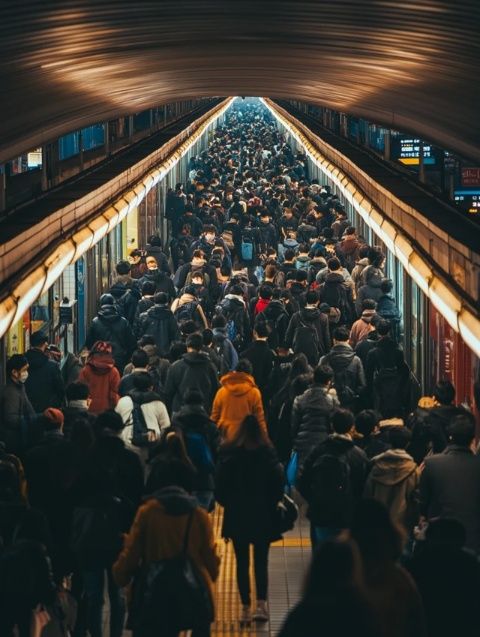 今天回到深圳，感覺人潮洶涌,地鐵里人擠成一團