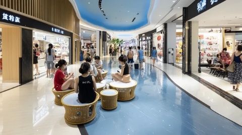 五緣灣天虹購物中心二樓：積木主題餐廳與鄰近的積木教育體驗館