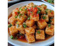 經典中式美食：嫩豆腐配各式配料與調料的鐵板豆腐