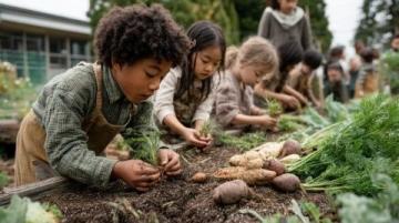 巴州區興文小學校園農場種蔬菜，校門口擺攤搞義賣