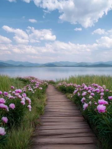 桃花湖度假水域風(fēng)光，風(fēng)格文案任你挑選