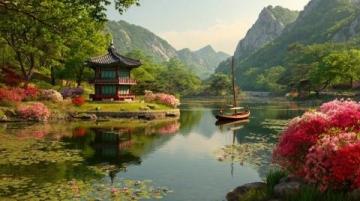 桃花湖度假水域風(fēng)光，風(fēng)格文案任你挑選