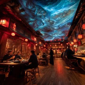 夜幕低垂,龍祥美食街漸漸披上了它獨(dú)有的璀璨外衣,霓虹燈交織成一幅幅絢麗的畫卷