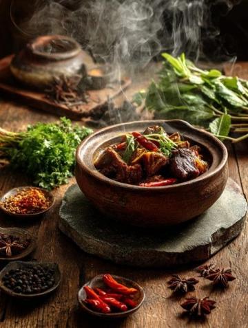 西峰下莊羊肉那可是一絕,清晨羊肉館子就開始忙碌，大鐵鍋里羊肉湯翻滾