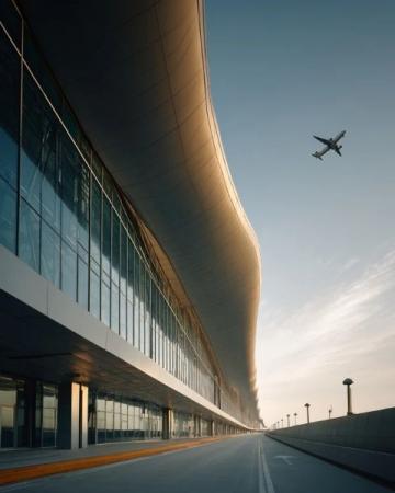 晨曦中的中川新航站樓:早晨9點航班意外延誤